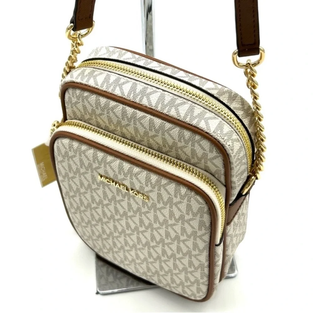Michael Kors Jet Set Travel Medium Logo Crossbody Bag Vanilla/Brown